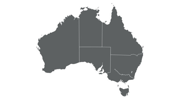 Simple silhouette map of australia with state borders in gray
