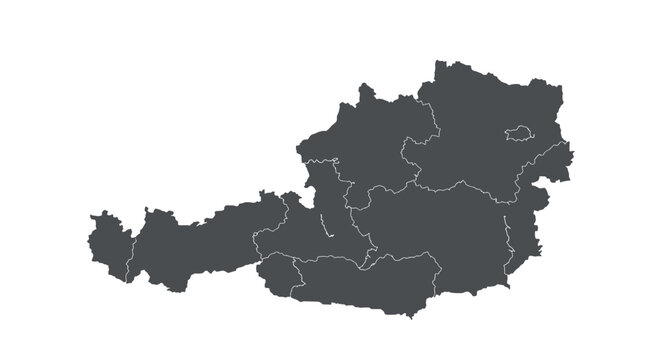 Austria map silhouette with state boundaries in monochrome