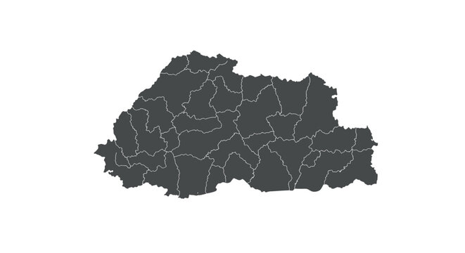 Bhutan map with administrative divisions in dark silhouette style