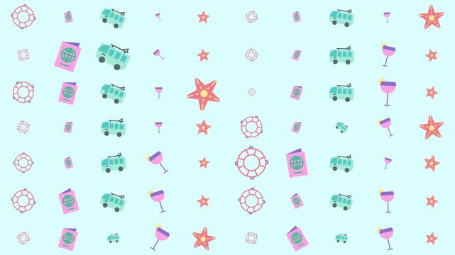 Colorful seamless pattern of gaming controllers, dice, and stars in a playful graphic design, digital illustration with a flat, fun vibe