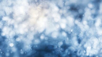 precipitation. Softly falling snowflakes in a winter scene with a cool blue atmospheric glow. travel magazines, destination branding, designed for outdoor magazines and nature guides.