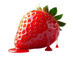  Brazilian Morango do Amor with Dripping Caramel Glaze and Sugar Sparkles, Angled Side View, Isolated on Transparent Background.jpg