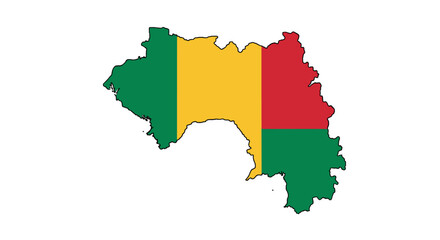 Map of guinea with national flag colors in flat design