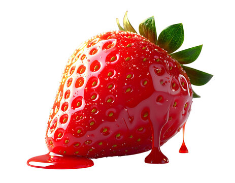  Brazilian Morango do Amor with Dripping Caramel Glaze and Sugar Sparkles, Angled Side View, Isolated on Transparent Background.jpg