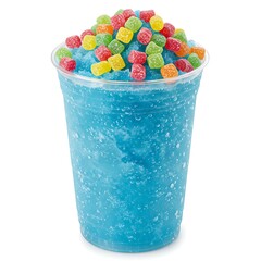 sour candy bits topping slushy, isolated on white background