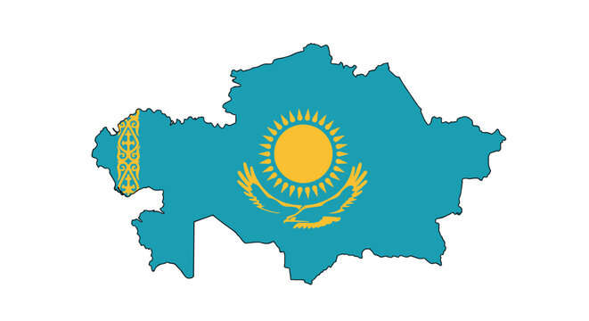 Kazakhstan flag map in flat style: national symbol over country outline