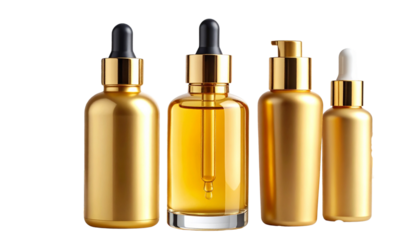 Isolated on Transparent Background Elegant Cosmetic Product Arrangement with Gold Accents, Luxury Facial Care Set