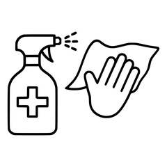 Sanitizing spray bottle and hand wiping surface for hygiene and clean environment