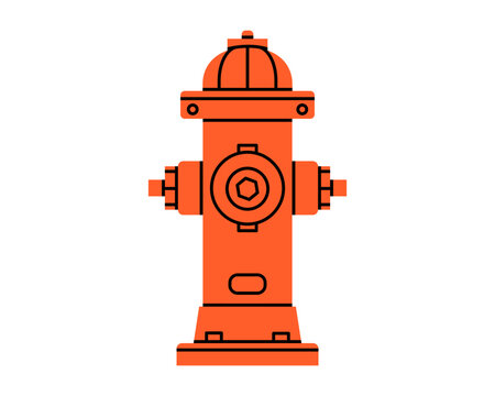 Hand drawn cute illustration of fire hydrant. Fire emergency equipment. Flat vector firefighter water supply doodle. Solution to urgent problem icon. Risk management. Isolated.