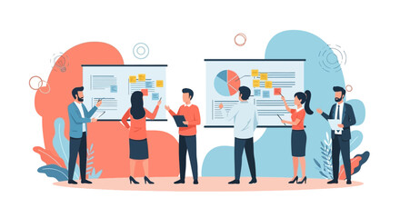 Business Team Analyzing Data Presentation During Strategy Development Meetings for Improvement