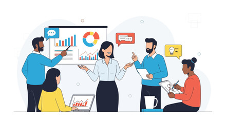 Business Team Collaboration: Presenting Data Analysis and Brainstorming New Strategies Effectively