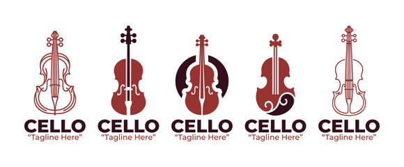 5 Cello Logo Set Professional String Instrument Design Collection © radjarz