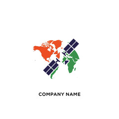 Global Satellite Communication Logo Featuring World Map and Spacecraft.