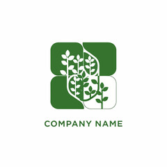 Green Sprouts Growing in Abstract Square Logo Design.