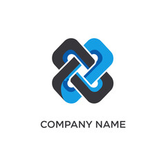 Interlocking Abstract Logo Design with Blue and Black Elements.
