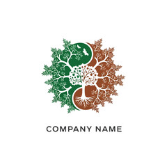 Yin Yang Tree of Life Logo Design with Roots and Branches.