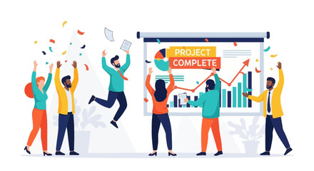 Diverse Team Celebrates Project Completion with Enthusiasm and Optimism for Success