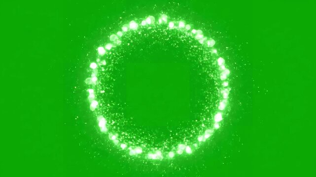 Abstract Motion Graphics Elements with round particles circle light trail green screen alpha channel distortion, overlay, glitch, static noise, scan lines on black background, 4k animated video loop