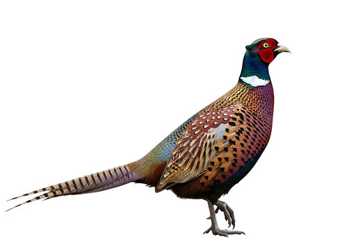 male ring-necked pheasant, gamebird, bird, fowl, wildlife, fauna, nature, portrait, isolated on white or transparent background. PNG