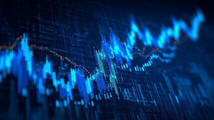 Abstract Digital Financial Graph with Blue and Orange Elements Depicting Market Trends and Volatility in Technology Background