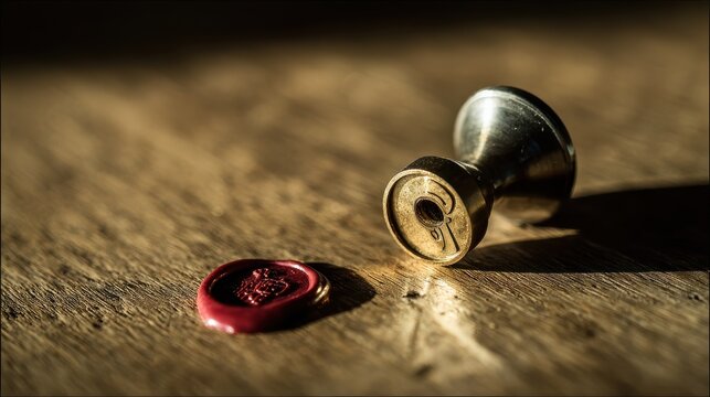whistle. A broken wax seal and a single whistle on a wooden surface, dramatic lighting. event programs, museum guides, designed for cultural heritage projects and event programs, used by teachers.