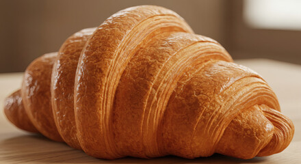 Golden flaky croissant baked to perfection, offering a delicious start to any morning, perfect for cafes and bakeries