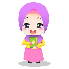 MUSLIM CARTOON CHILDREN VECTOR ILLUSTRATION 5 bring the koran