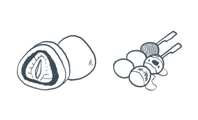 Japanese food clipart – Mochi, Dango, desserts, Cute hand-drawn crayon illustration, for menu design, transparent PNG