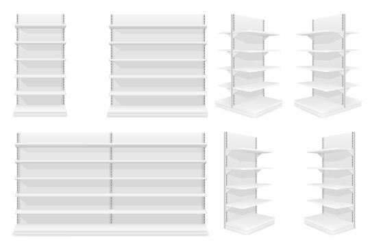 shelving rack for store in shop market vector illustration isolated object icons