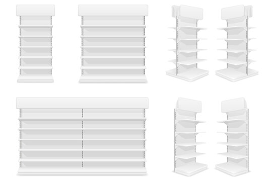 shelving rack for store in shop market vector illustration isolated object icons