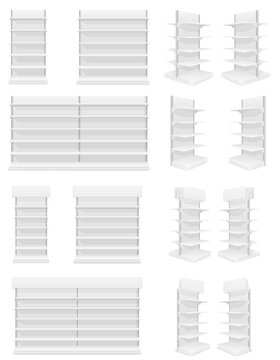 shelving rack for store in shop market vector illustration isolated object icons