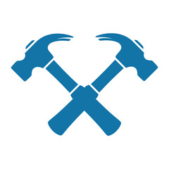 Two blue hammers crossed on a white background tool construction