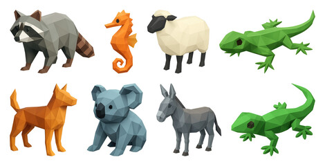 PNG Low-poly animal figures collection, element set on transparent background