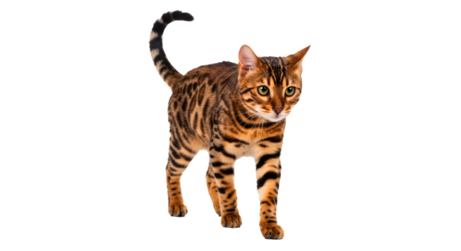 Bengal cat pet feline animal domestic breed mammal pedigree cute kitty eyes whiskers tail hunter on transparent background