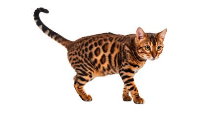 Beautiful bengal cat pet feline animal domestic mammal kitty breed pedigree spotted tabby portrait on transparent background