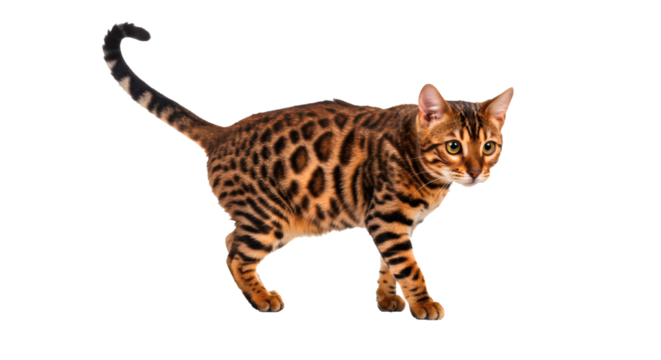 Beautiful bengal cat pet feline animal domestic mammal kitty breed pedigree spotted tabby portrait on transparent background