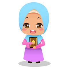 MUSLIM CARTOON CHILDREN VECTOR ILLUSTRATION 8 bring the koran