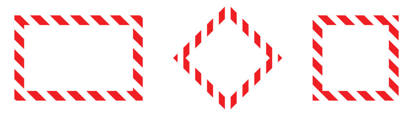 warning square and rectangle frame with red and white diagonal stripes icon vector. warning empty frame icon. warning sign. Caution Tape Border Set. warning template. vector illustration