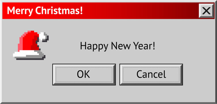 Merry Christmas themed dialogue box with Santa red hat. Abstract vaporwave, y2k aesthetics window with 90s style system message