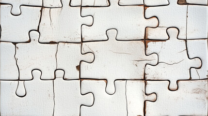 Minimalist white background with old puzzle pieces for creative design