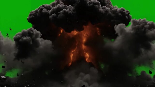 Cataclysmic Energy Release with 4k animation of an massive explosion on black and green screen or chroma key background alpha matte is included distortion, overlay, glitch, static noise, scan lines