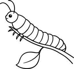 Caterpillar crawling on branch sketch line art vector 