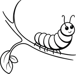 Caterpillar crawling on branch sketch line art vector 