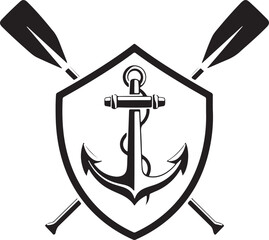 Nautical Emblem with Anchor and Crossed Oars Black and White shield