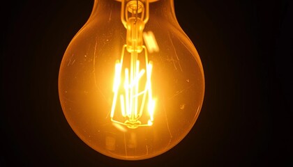 Close-up of incandescent light bulb filament glowing brightly, idea, texture