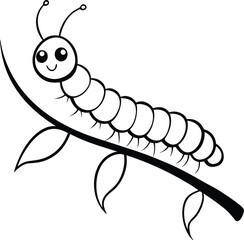 Caterpillar crawling on branch sketch line art vector 