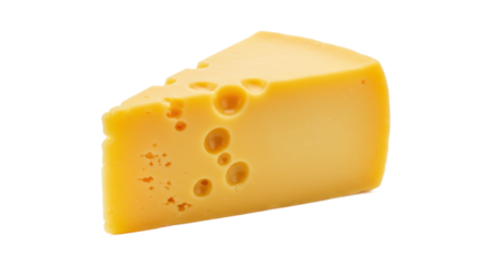 Wedge of Emmental Cheese with Holes Isolated on Transparent Background.