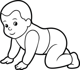 Baby crawling on the floor outline line art illustration 