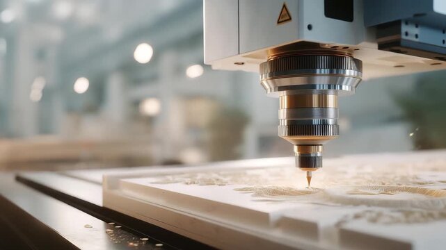 3D visualization of CNC machines engraving complex mechanical patterns, emotion of technological fascination and control visible, symbolizing advanced machining, high-tech industrial processes, and