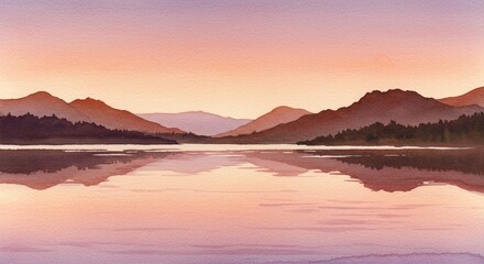 Obraz premium Watercolor painting of mountains reflecting on a calm lake , trending, fashion, lifestyle